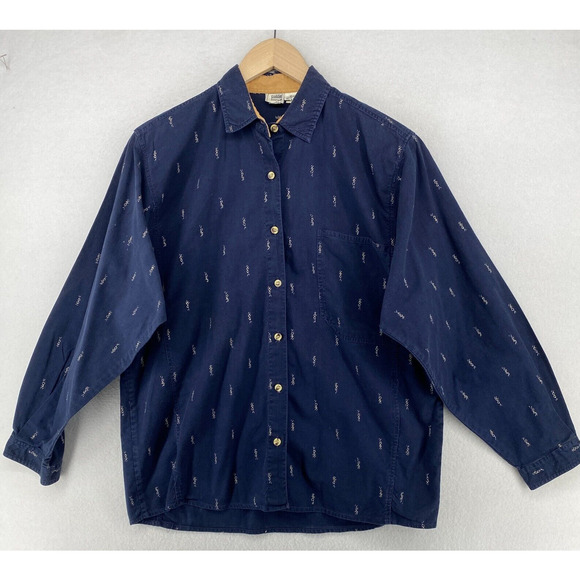 SUDDEN IMPACT Shirt Womens M Southwestern Button Front Cotton Blue Vintage - Picture 1 of 14